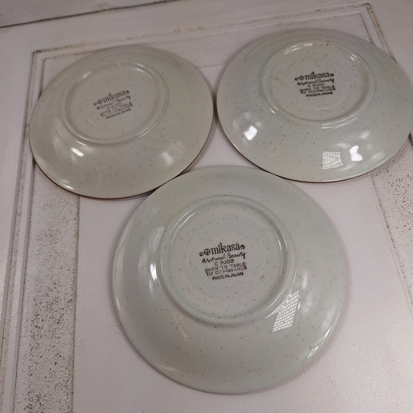 Mikasa Natural Beauty Vintage Ceramic Saucer with Brown Rim C9000 Set Of 3 Japan - Picture 4 of 8